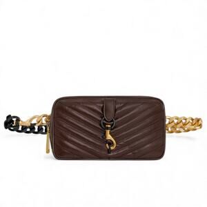 Rebecca Minkoff Edie Crossbody Belt Bag Brown Quilted Leather Clutch Chain Strap